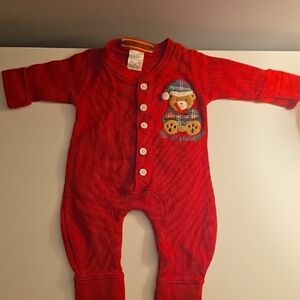 9m "1st Christmas" Red Baby One Piece with Bear Design And HO HO HO Butt FLAP